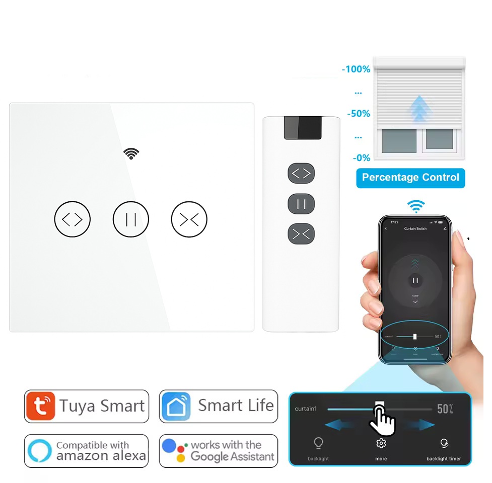 Slimme Wifi Schakelaar voor Rolluiken, Zonneschermen en Screens – met Percentagefunctie en Afstandsbediening Optie