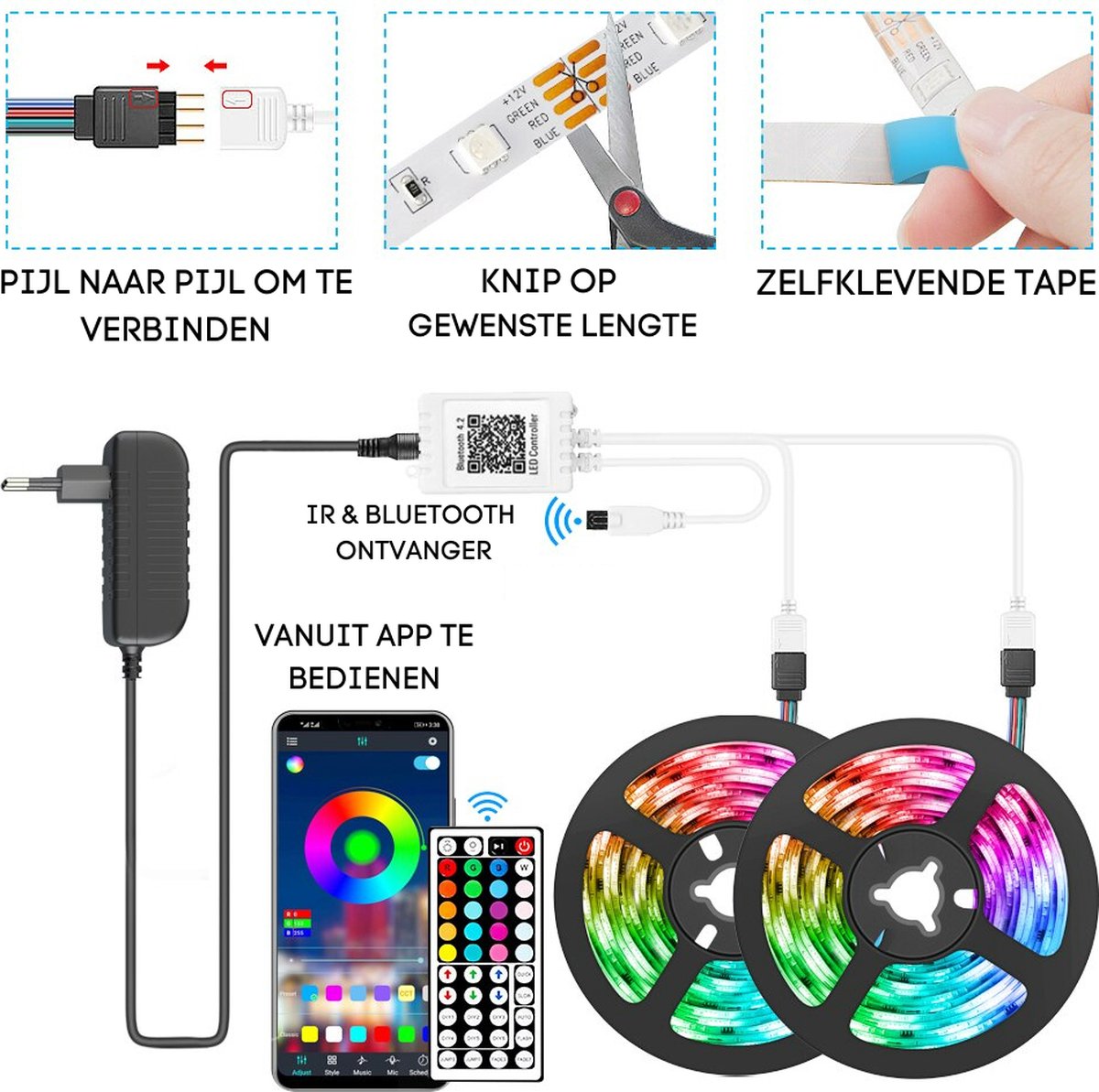 Led Strip Lighting | Smart | Met afstandsbediening en app | 10 meter | Led light strip - Afbeelding 3