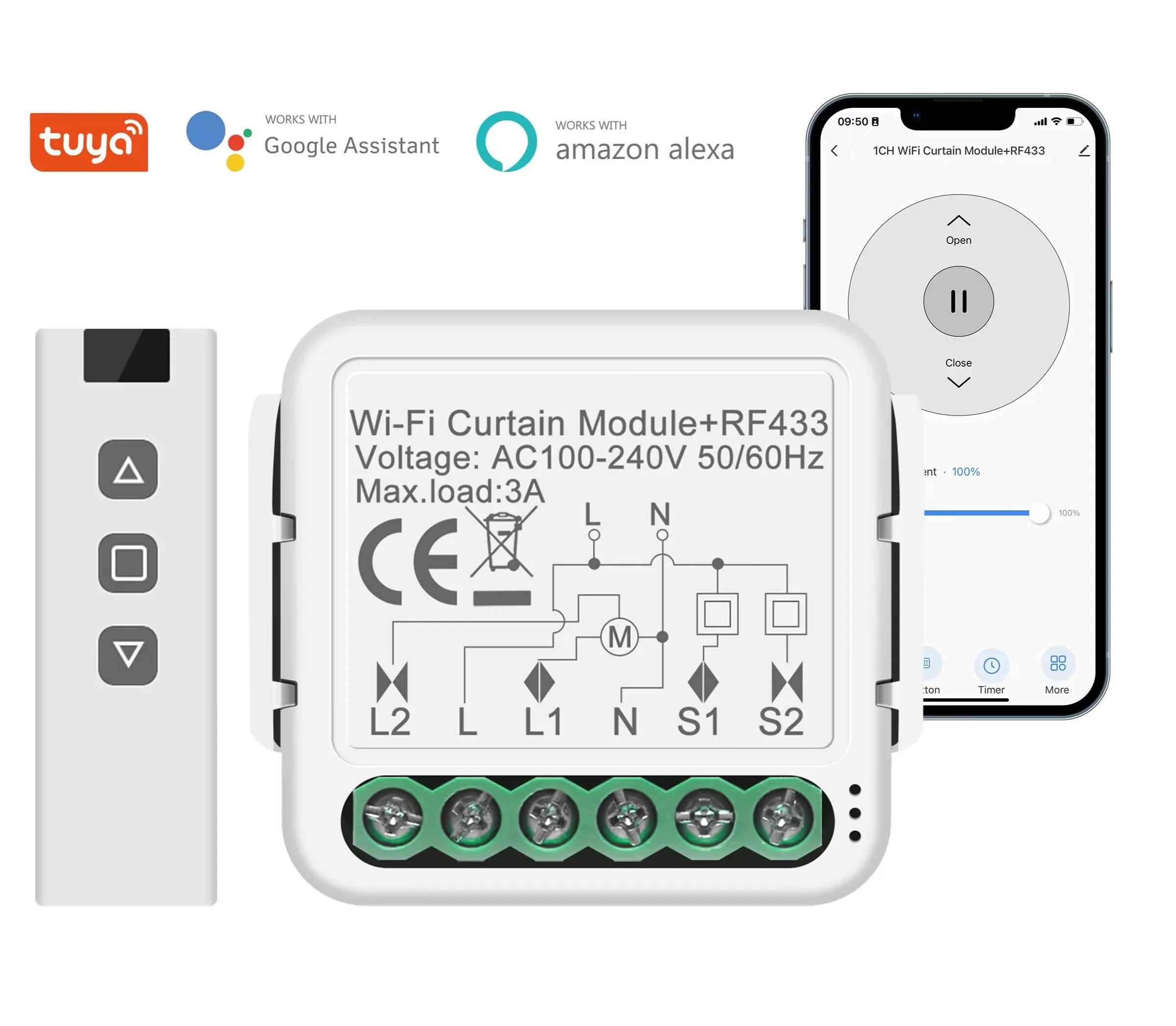 Slimme Rolluikmodule - Met Afstandsbediening of Bediening via App en Spraakassistenten
