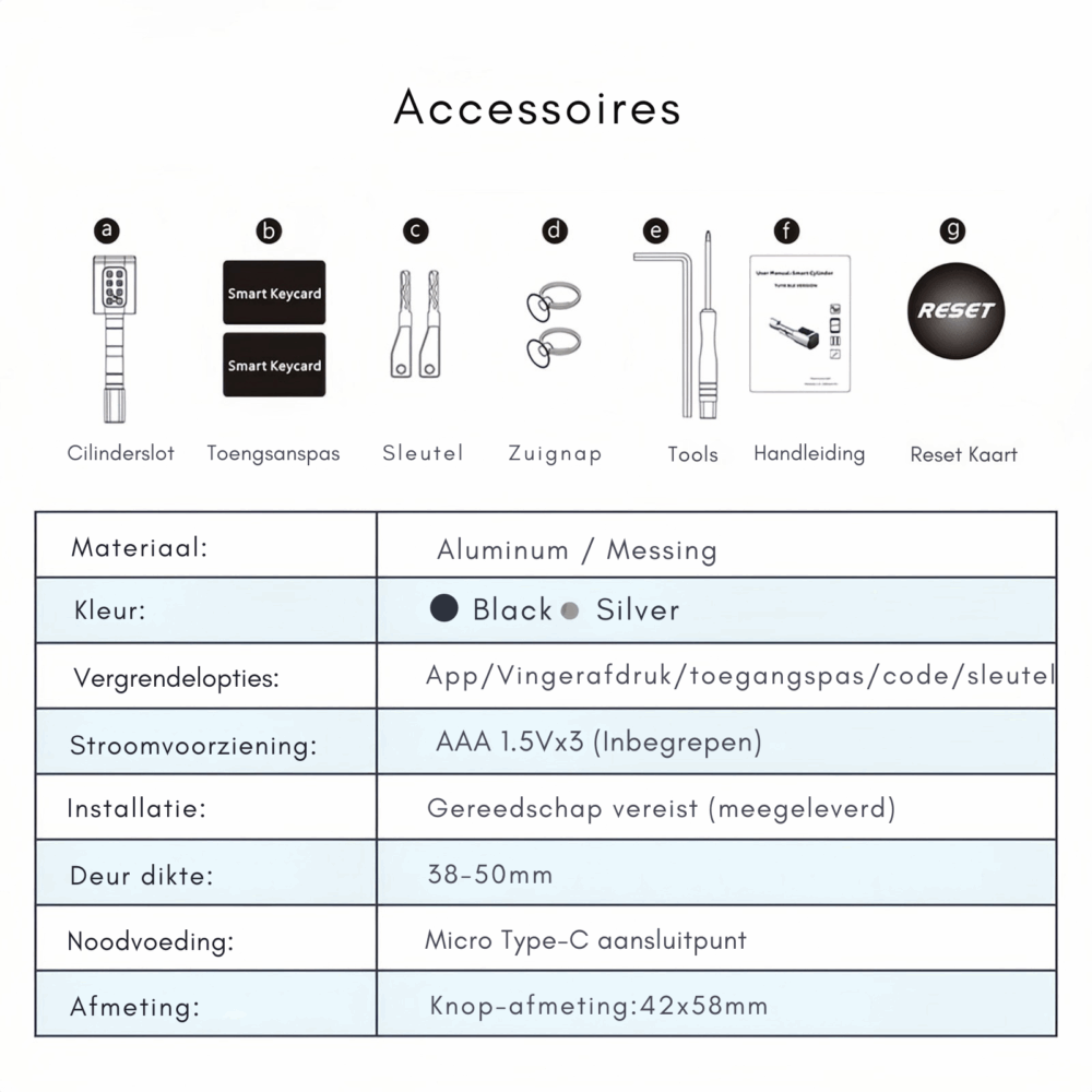 Slimme Deurslot Cilinder – Vingerafdruk, Pincode, Druppel, Sleutel & App - Tuya & Smart Life - Afbeelding 8