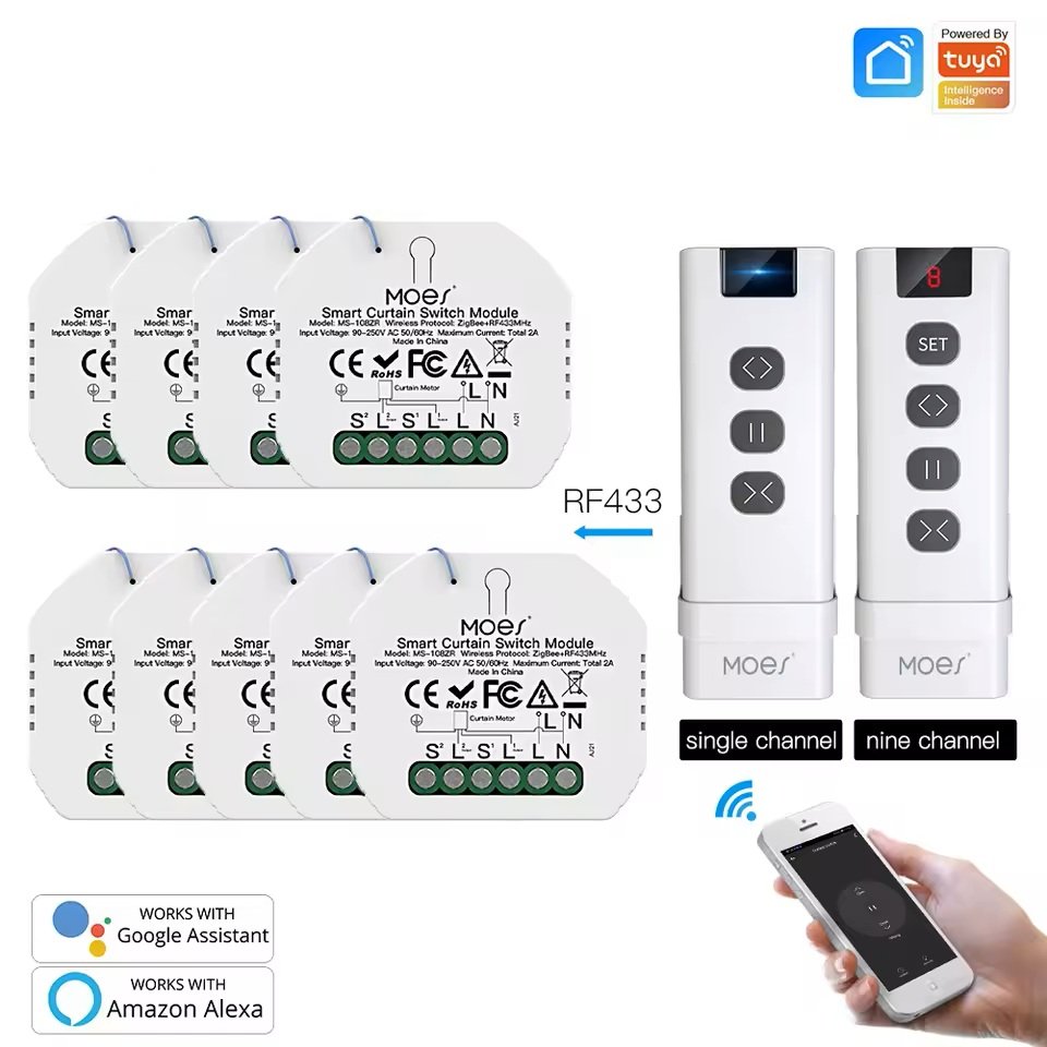 Slimme Rolluikschakelaar Combiset – Voor 2 tot 9 Rolluiken – Inclusief 9-Kanaals RF-Afstandsbediening