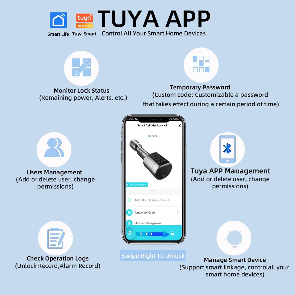 Slimme cilinderslot bluetooth – vingerafdruk, pincode & app - Afbeelding 6