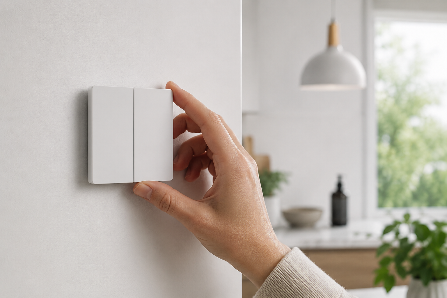 Draadloze kinetische schakelaar op de muur: verlichting schakelen zonder breekwerk en zonder batterijen
